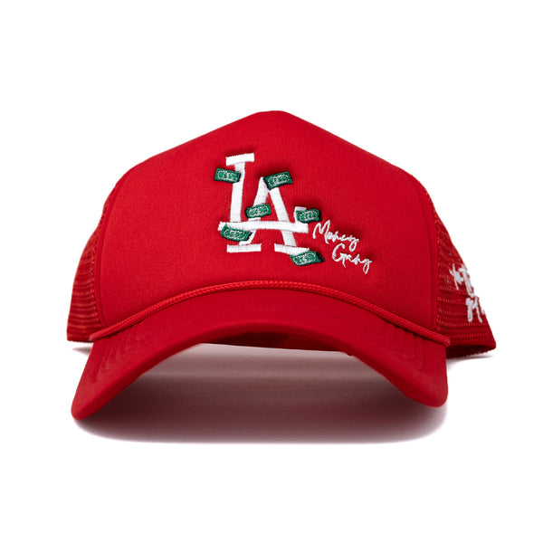 "LA" Dollar Bills Trucker Hat (Red)