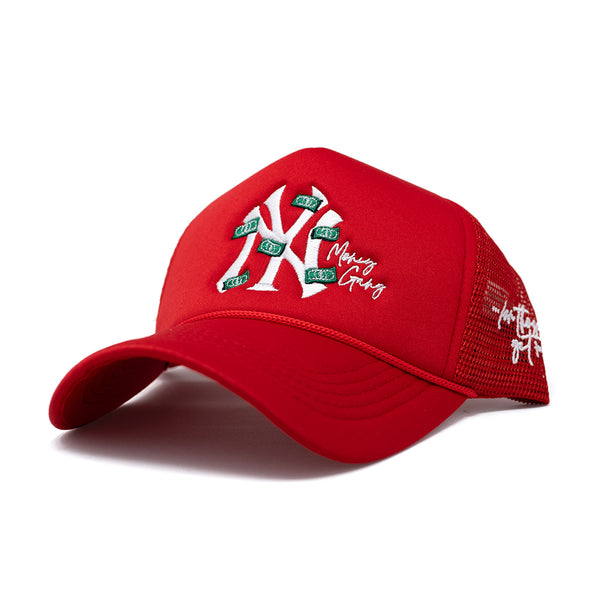"NY" Dollar Bills Trucker Hat (Red)